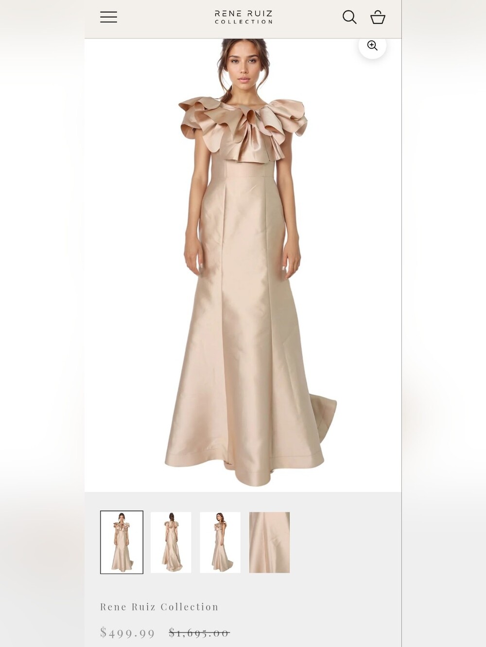 Rene Ruiz Champagne Satin Mermaid Maxi Skirt with Ruffled Neckline